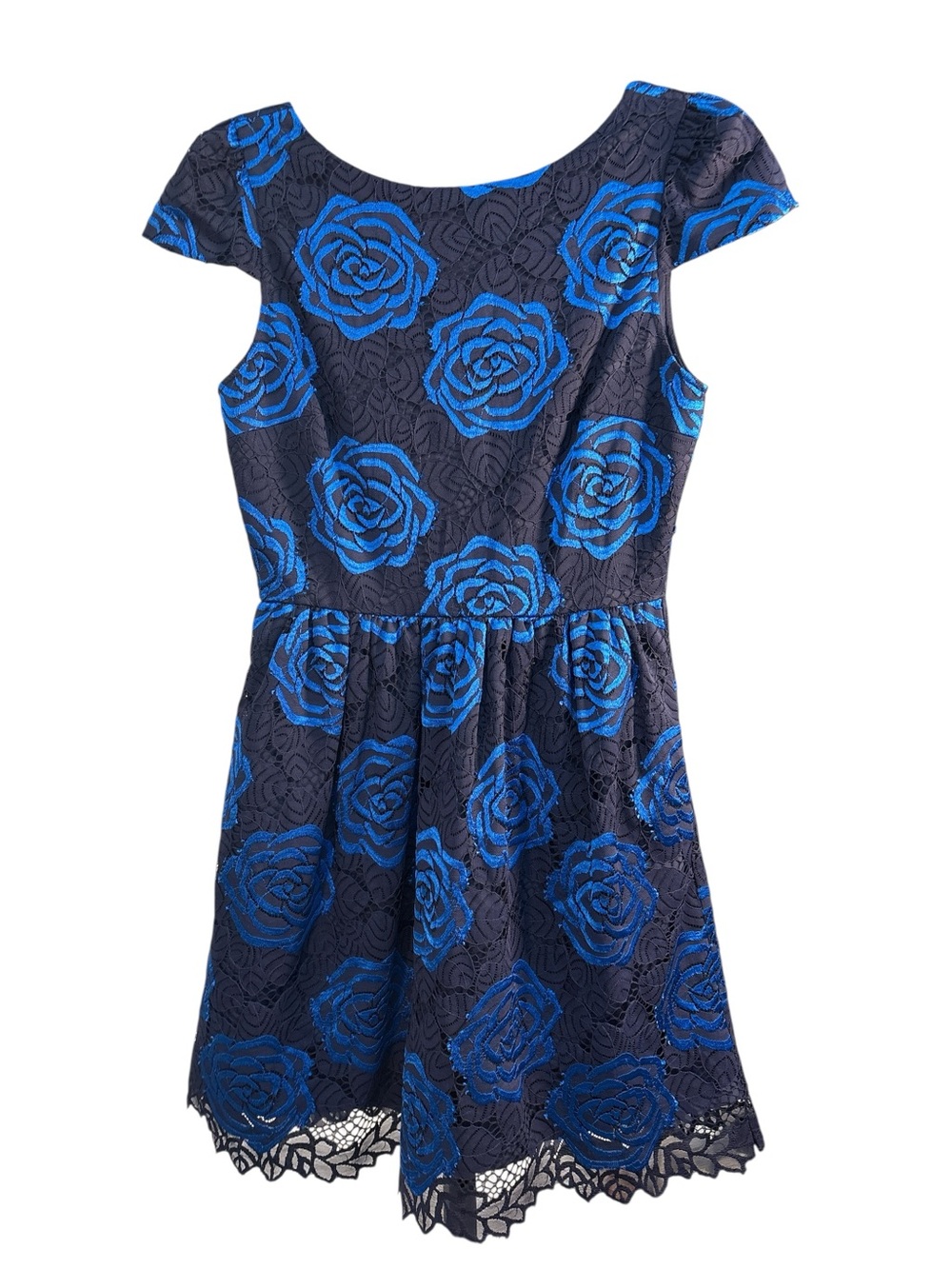 Alice + Olivia Blue Black Rose Lace Cocktail Dress MSRP $495 Nelly Size 2 - Picture 5 of 6